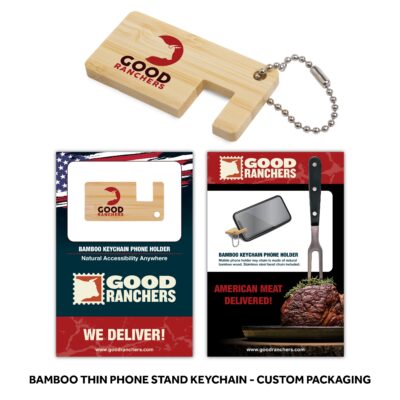 Bamboo Phone Stand Keychain Thin with Custom Packaging-1